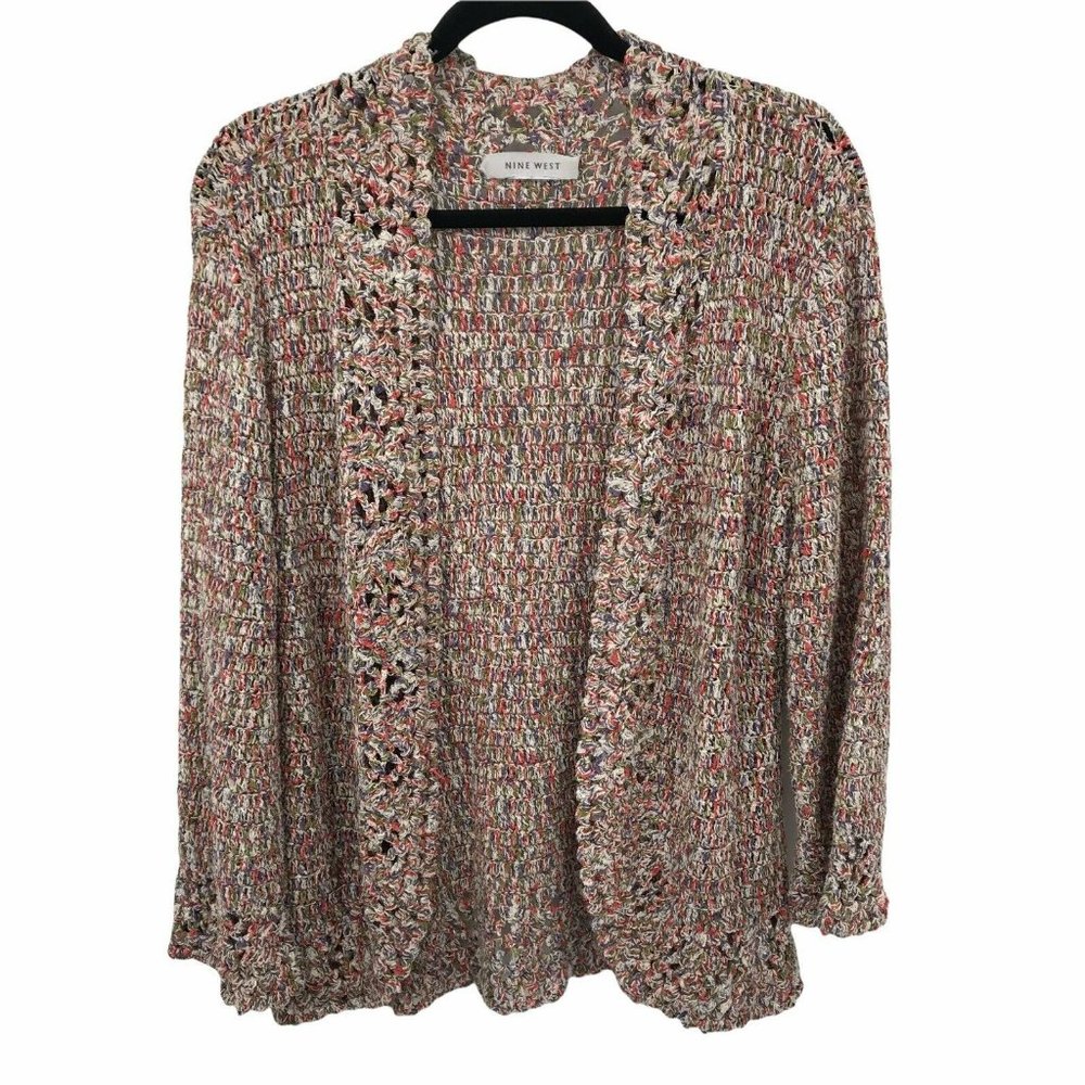 Nine West Womens Multi Colored Open Front Long Sleeve Cardigan Sweater Size M